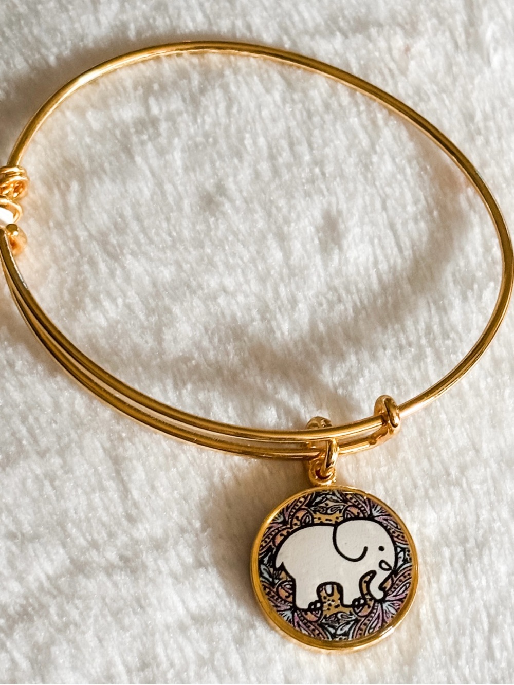 NWT! Alex and Ani Ivory Ella Rosemale Charm Bangle Bracelet - Gold